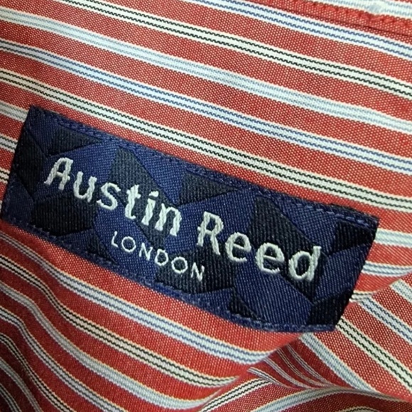 Austin Reed London Men Cotton Long Sleeve Dress Shirt Stripe Size Large Red - Picture 7 of 13